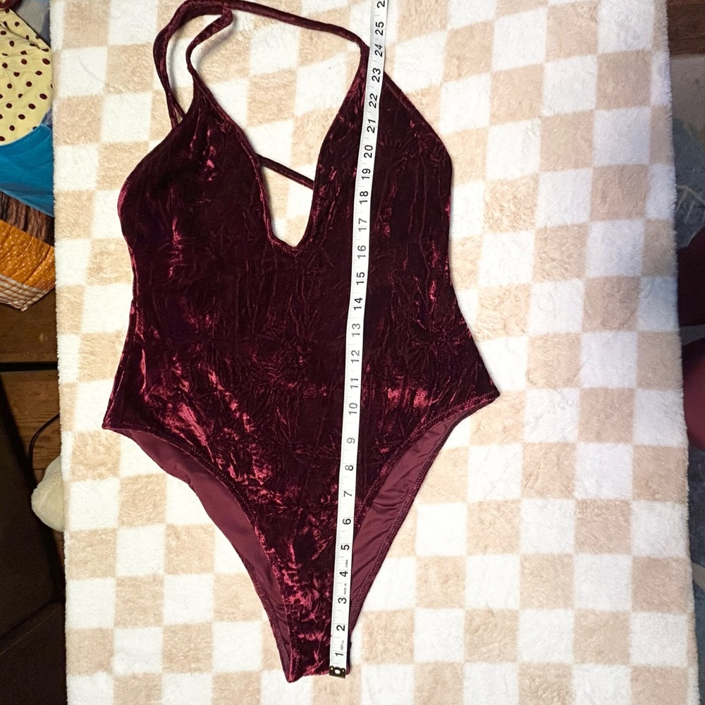 Forever 21 Burgundy Velvet One Piece swimsuit - Picture 6 of 7